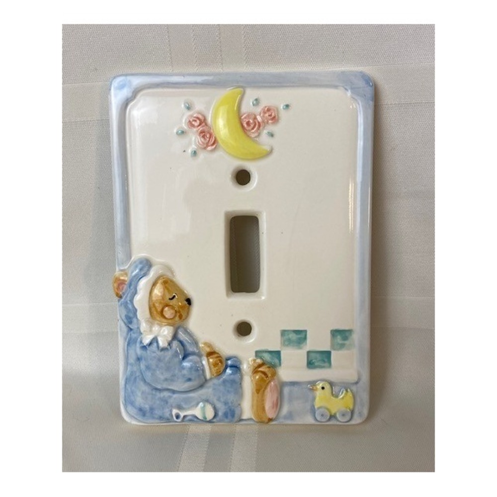 Otagiri Japan E.K. Brownd Ceramic Teddy Bear Nursery Light Switch Cover *RARE*